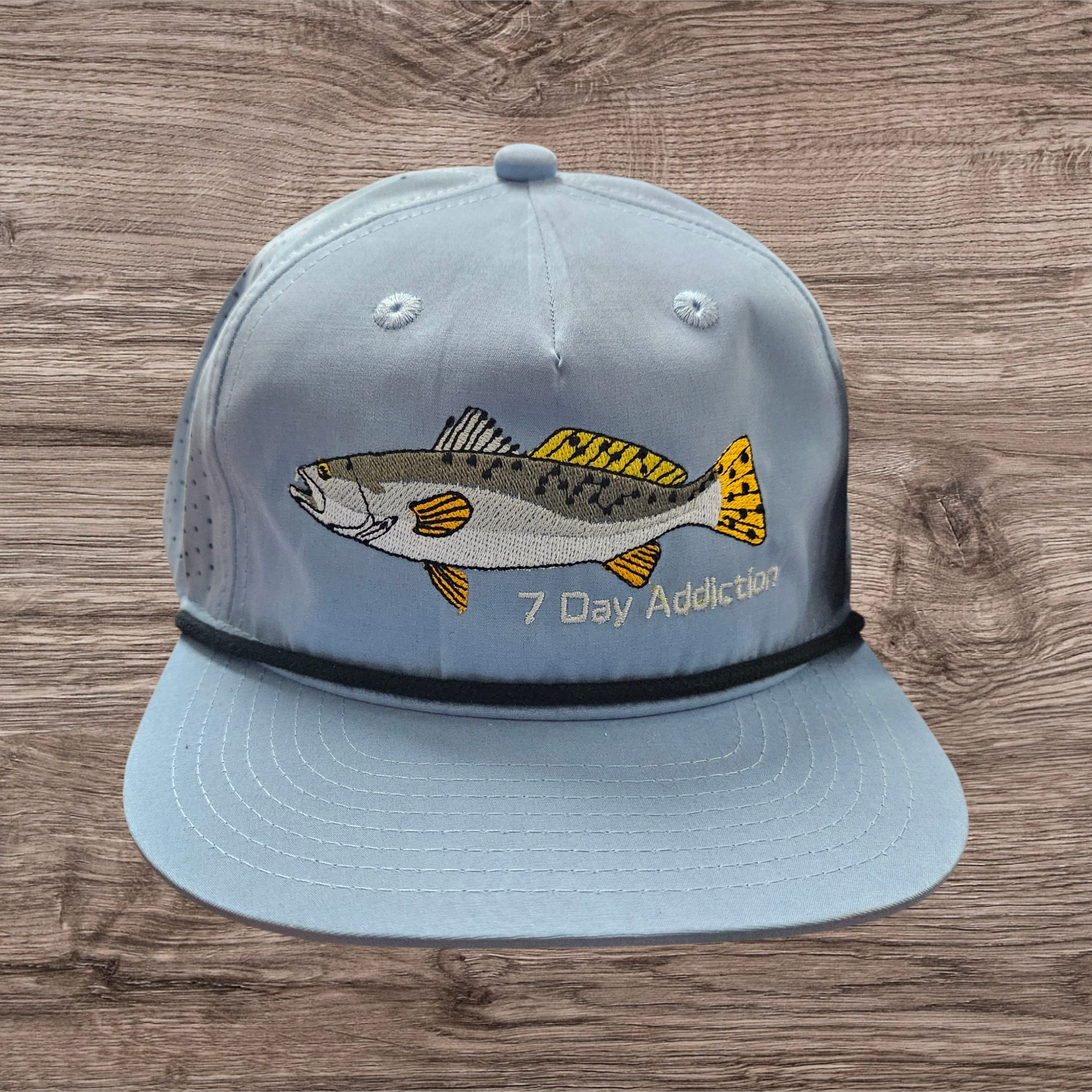 7 DAY CAP,TROUT FISH LIGHT BLUE